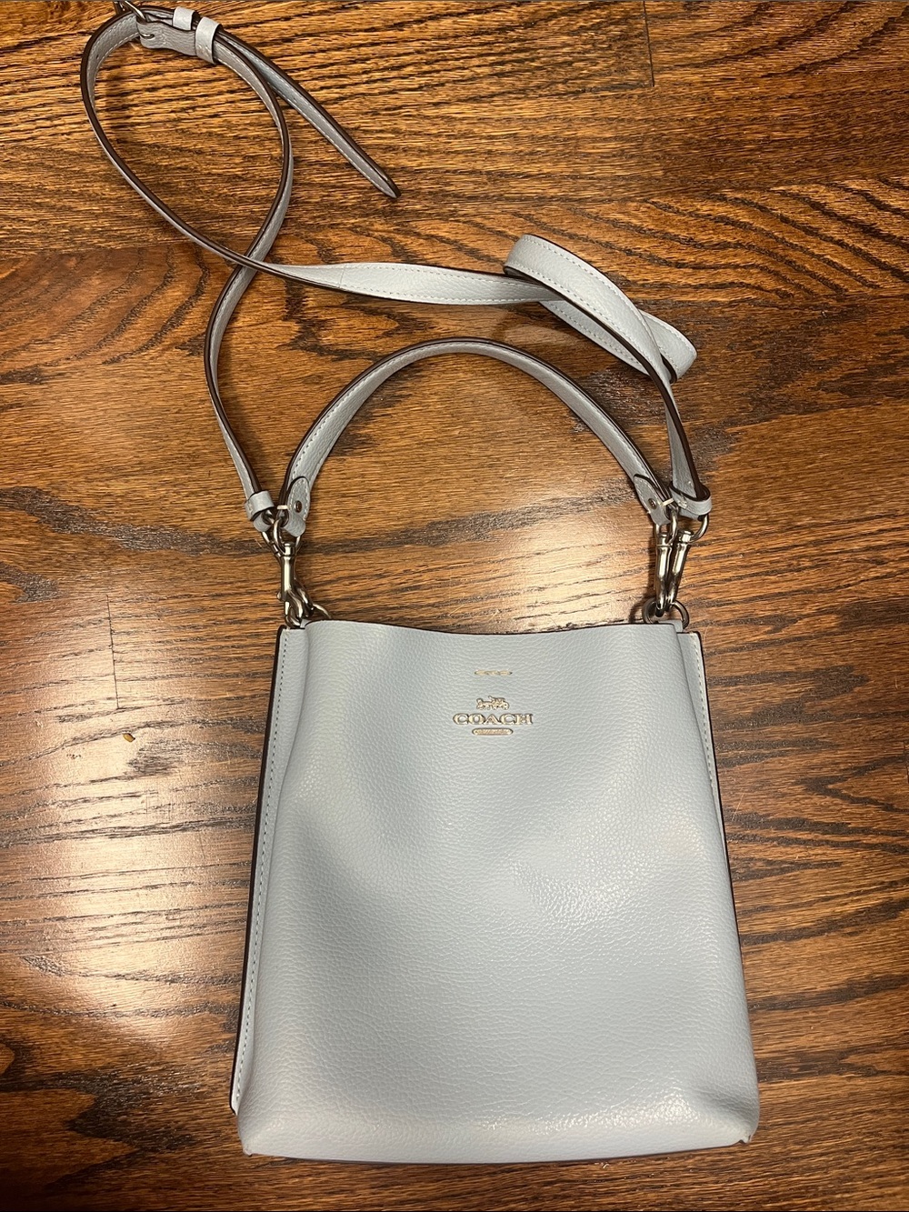 COACH Light Blue Leather Crossbody Bucket Bag